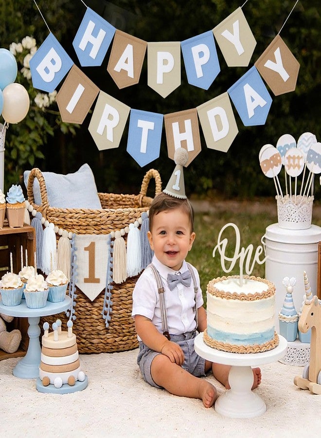 DCJHFJ Felt Khaki Blue Happy Birthday High Chair Banner Pre-Strung Birthday Hanging Decoration For 1st Birthday Decorations Boy - Image 2