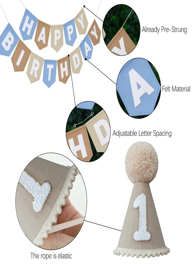 DCJHFJ Felt Khaki Blue Happy Birthday High Chair Banner Pre-Strung Birthday Hanging Decoration For 1st Birthday Decorations Boy - Image 5