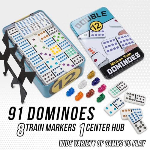 Front Porch Classics, Double 12 Colored Dot Dominoes Set On-The-Go Travel Storage Tin, 2 to 8 Players Ages 8 to 99 - Image 2