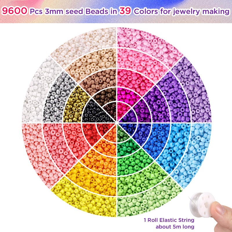 Funtopia 39 Colors 3mm Seed Beads, 9600pcs Small Beads for Jewelry Making, Tiny Craft Beads for Bracelet Making - Image 4
