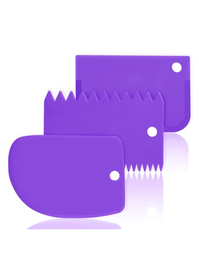 Cake Scraper Cake Decorating Comb, Flexible Plastic Dough Scraper for Bread Making, Reusable Pastry Pizza Dough Cutting Tool for Baked Cake Edge Stripe Decoration (Purple *3 Pieces) - Image 1