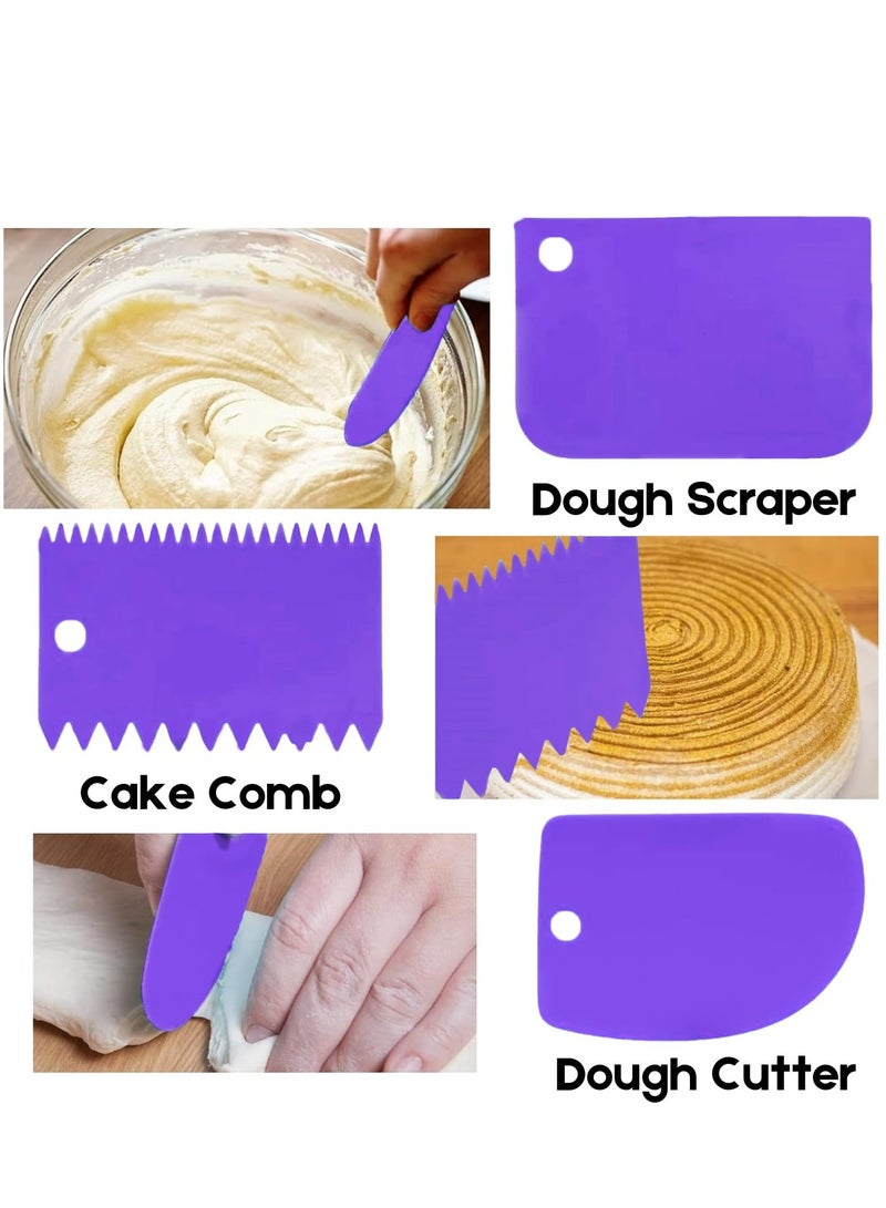 Cake Scraper Cake Decorating Comb, Flexible Plastic Dough Scraper for Bread Making, Reusable Pastry Pizza Dough Cutting Tool for Baked Cake Edge Stripe Decoration (Purple *3 Pieces) - Image 3