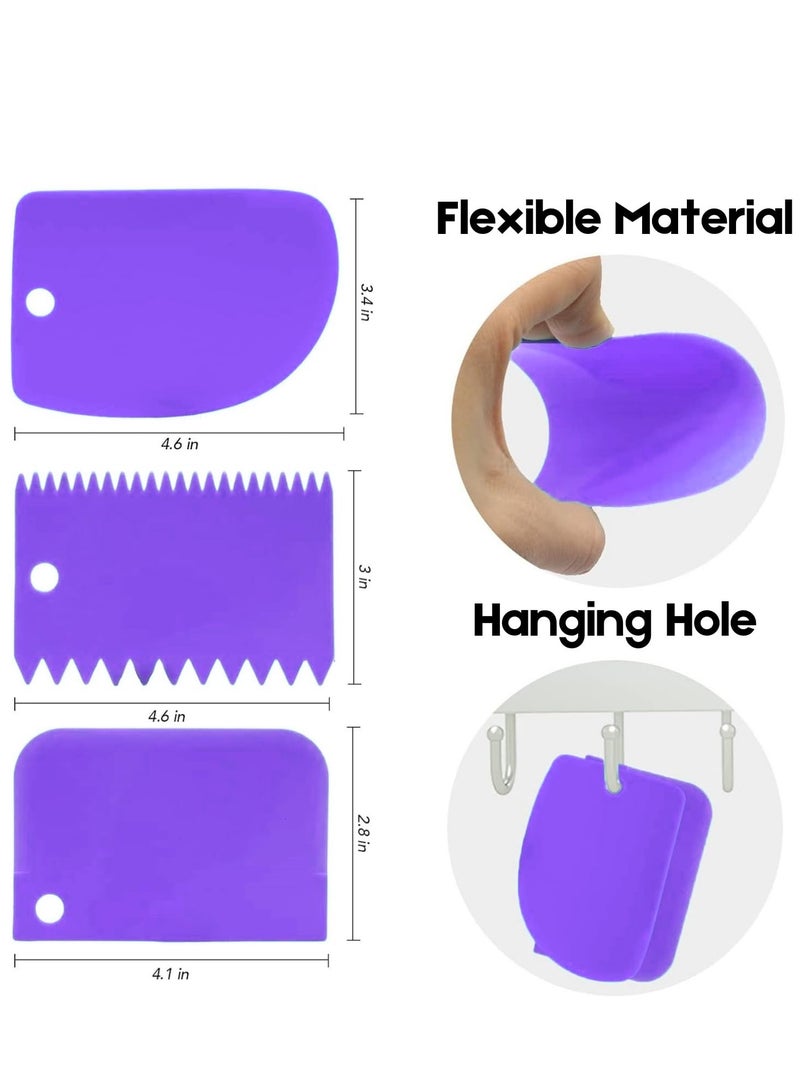 Cake Scraper Cake Decorating Comb, Flexible Plastic Dough Scraper for Bread Making, Reusable Pastry Pizza Dough Cutting Tool for Baked Cake Edge Stripe Decoration (Purple *3 Pieces) - Image 4