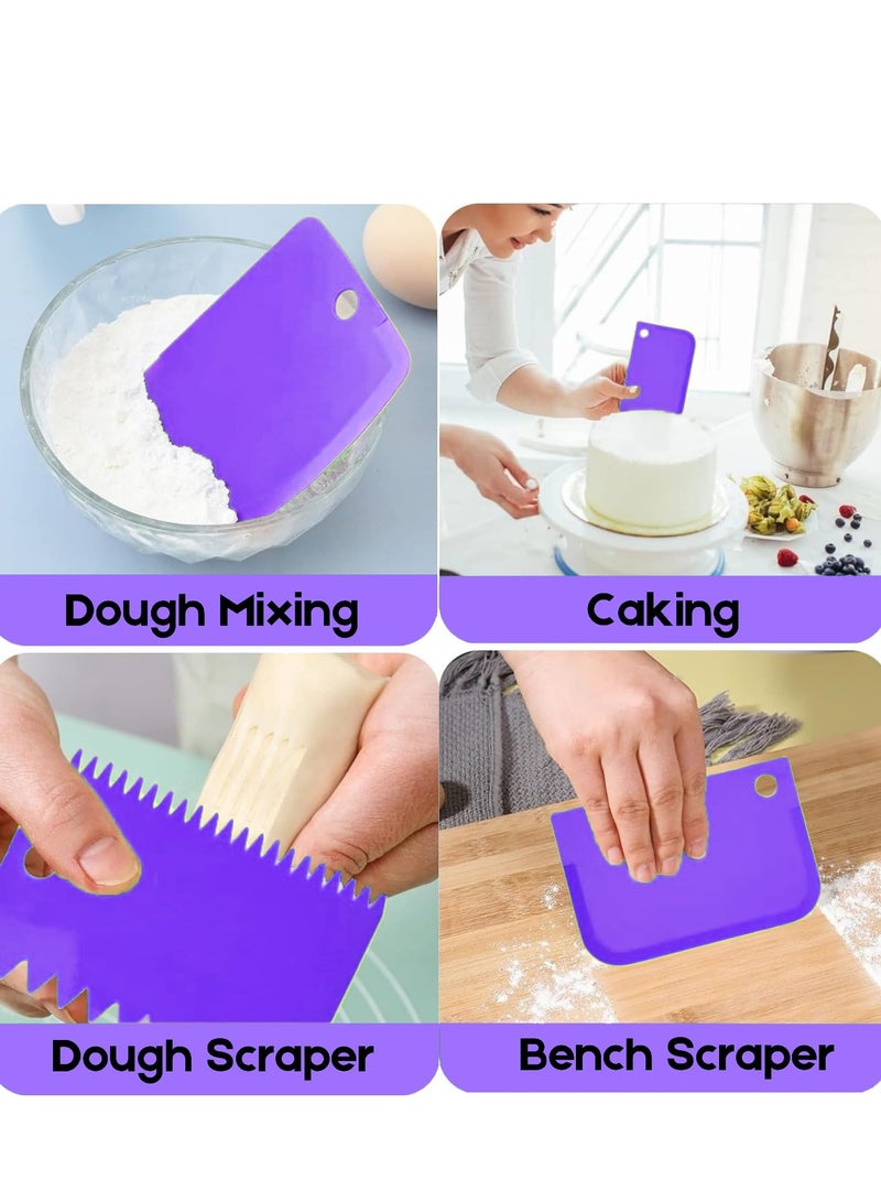 Cake Scraper Cake Decorating Comb, Flexible Plastic Dough Scraper for Bread Making, Reusable Pastry Pizza Dough Cutting Tool for Baked Cake Edge Stripe Decoration (Purple *3 Pieces) - Image 5