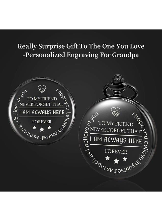 TREEWETO to My Friend Engraved Pocket Watch with Chain Custom Gift for Best Friend Men Women Birthday Wedding Graduation Christmas Black - Image 4