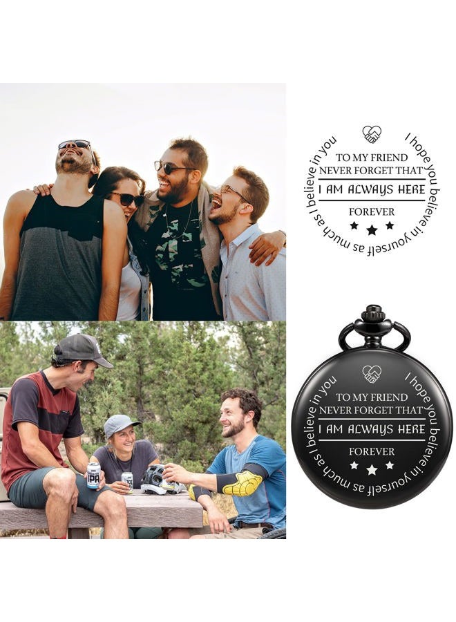 TREEWETO to My Friend Engraved Pocket Watch with Chain Custom Gift for Best Friend Men Women Birthday Wedding Graduation Christmas Black - Image 2