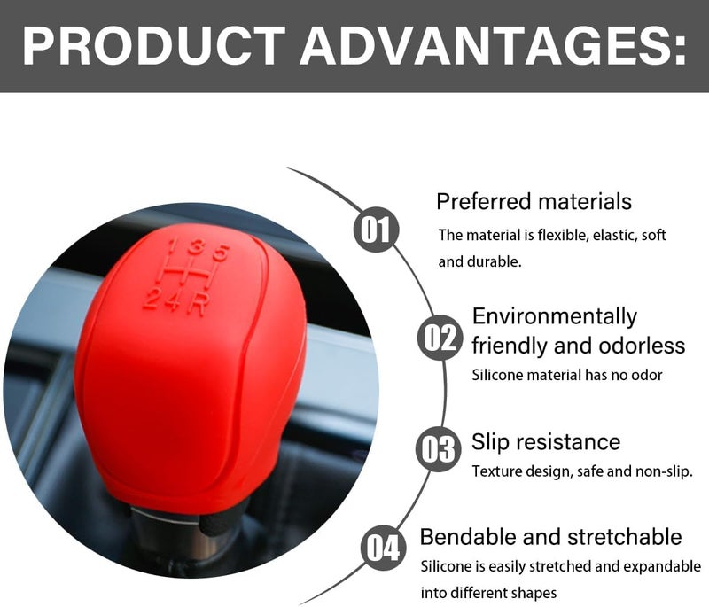 aakichi 5-Speed Car Gear Shift Stick Cover | Universal Elastic Silicone Gear Knob Cover for Manual Transmission | Anti-Slip Protective Grip Sleeve | Soft Durable Interior Accessory (Red) - Image 4