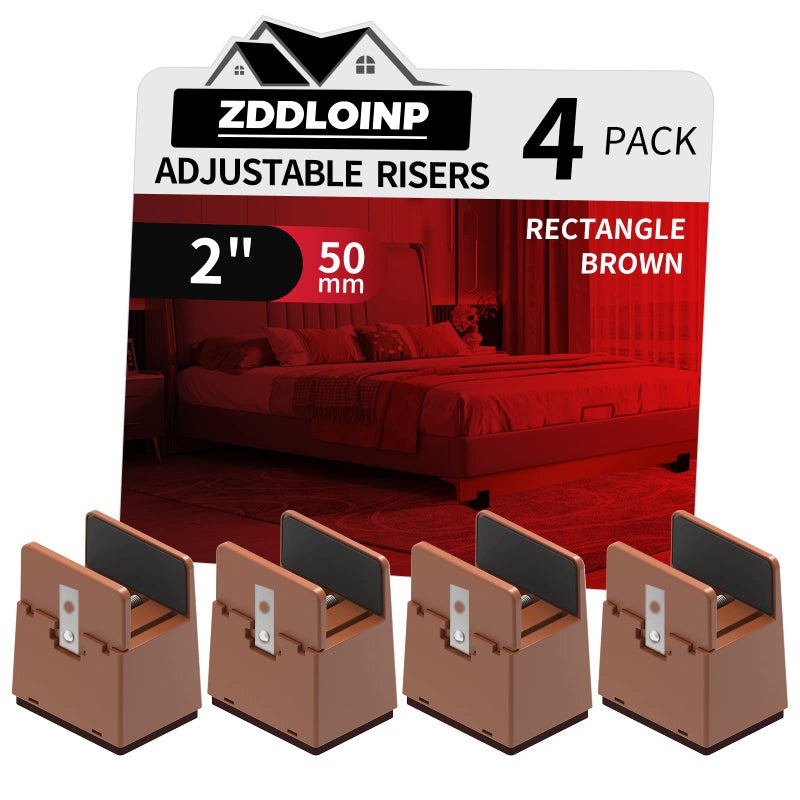 ZDDLOINP ZDDLOINP Bed Risers with Adjustable Screw Clamp Fit Thickness of Furniture Frame from 0 to 15 Inch Elevation in Heights 2 Heavy Duty Risers for Sofa Desk Table Cabinet Supports 4Pack Brown 