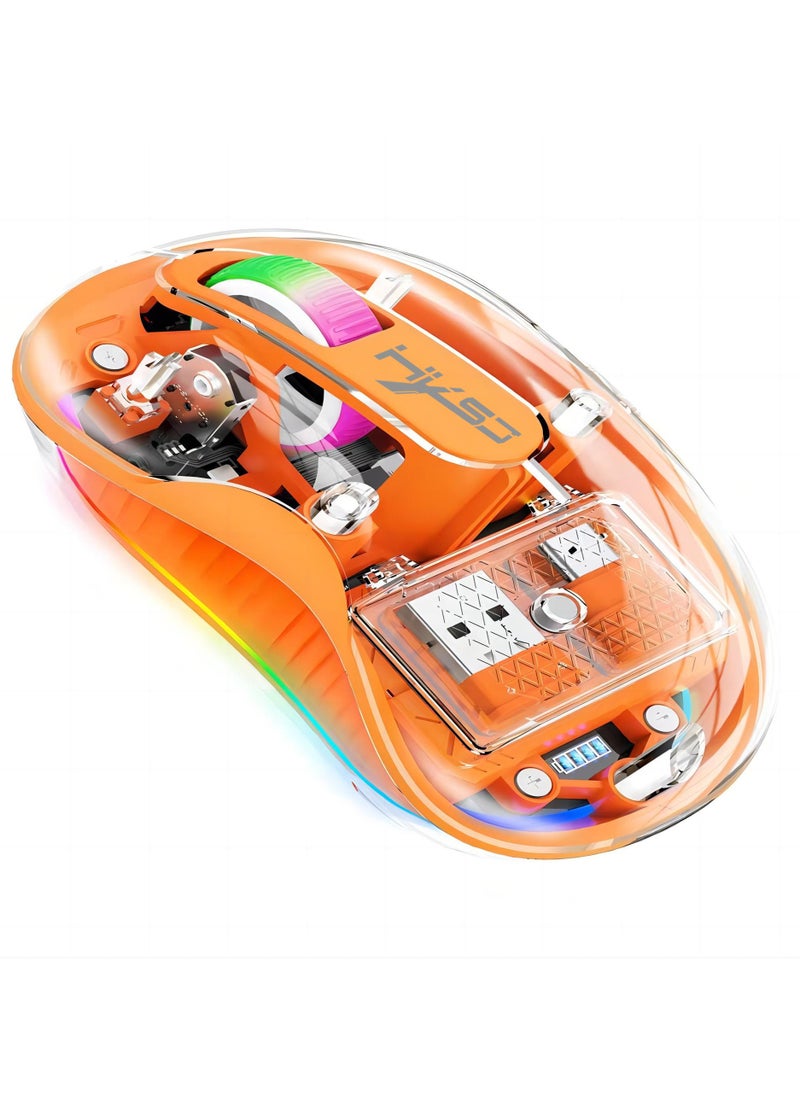 HXSJ - HXSJ NEW M333 2.4G Dual-Mode Bluetooth Transparent Mouse Low Latency Suitable for Desktop Laptops Men Women Universal  Orange - Image 1