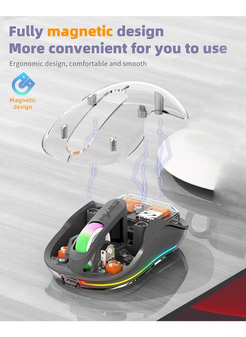 HXSJ - HXSJ NEW M333 2.4G Dual-Mode Bluetooth Transparent Mouse Low Latency Suitable for Desktop Laptops Men Women Universal  Orange - Image 1