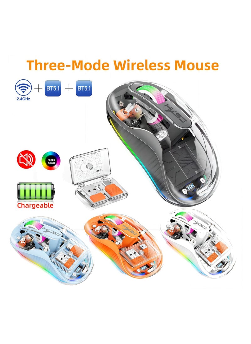 HXSJ - HXSJ NEW M333 2.4G Dual-Mode Bluetooth Transparent Mouse Low Latency Suitable for Desktop Laptops Men Women Universal  Orange - Image 1