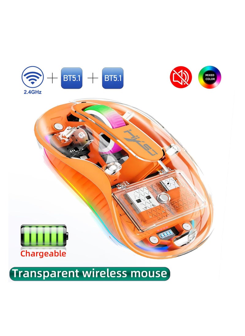 HXSJ - HXSJ NEW M333 2.4G Dual-Mode Bluetooth Transparent Mouse Low Latency Suitable for Desktop Laptops Men Women Universal  Orange - Image 1