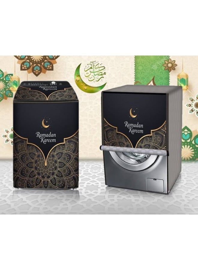 غطاء غسالة أوتوماتيك بتصميم أبعاد رباعية مجسمة ونقوش تراثية مبهجة وخامة متينة مقاومة للمياه والأتربة AH - Image 3