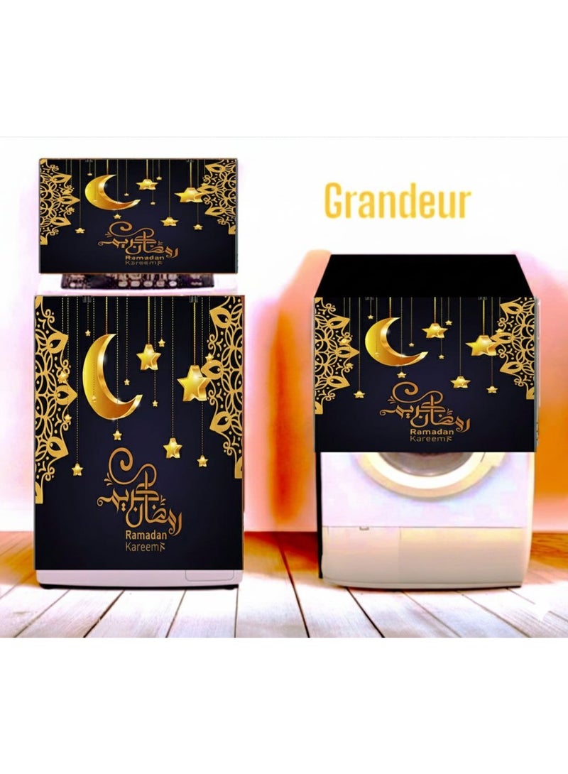 غطاء غسالة أوتوماتيك بتصميم أبعاد رباعية مجسمة ونقوش تراثية مبهجة وخامة متينة مقاومة للمياه والأتربة AH - Image 5