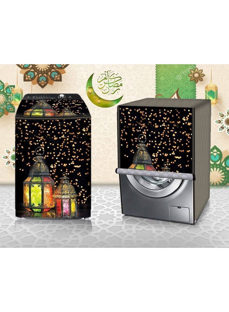 غطاء غسالة أوتوماتيك بتصميم أبعاد رباعية مجسمة ونقوش تراثية مبهجة وخامة متينة مقاومة للمياه والأتربة AH - Image 2