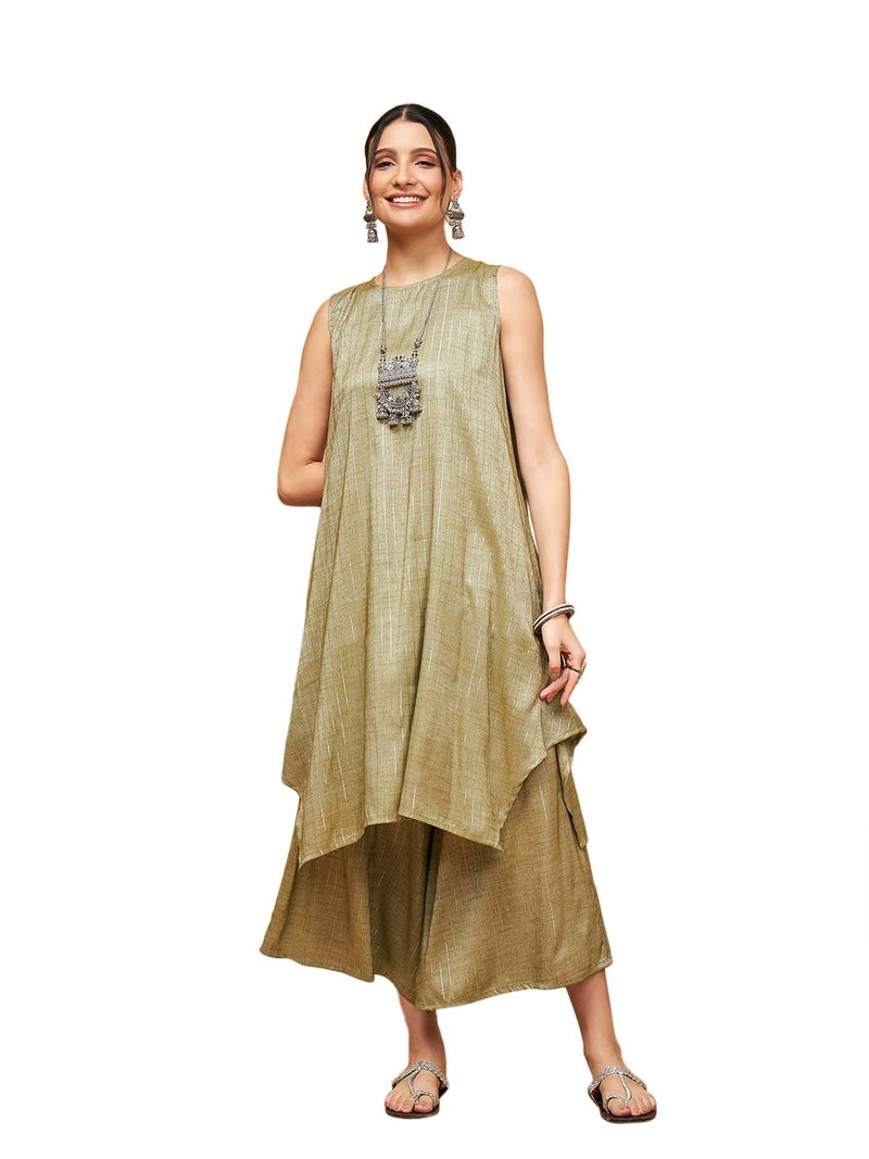 InWeave Olive Lurex Short Kurta - Image 3