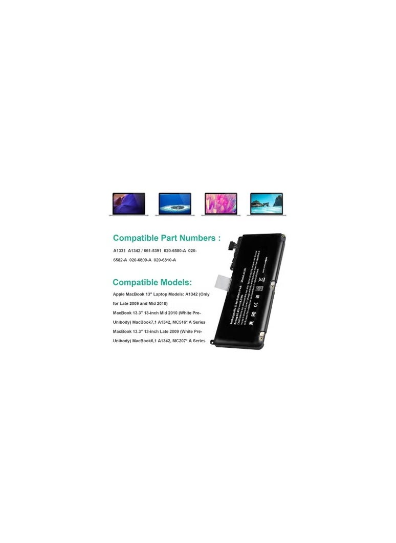 ماركة غير محددة "بطارية لابتوب 5800mAh من أسونسيل لجهاز 13 بوصة، موديلات أواخر 2009 ومنتصف 2010، سلاسل 7 A1342 MC516*-A و A1342 MC207*-A، 10.95 فولت، 64 وات."  - Image 4