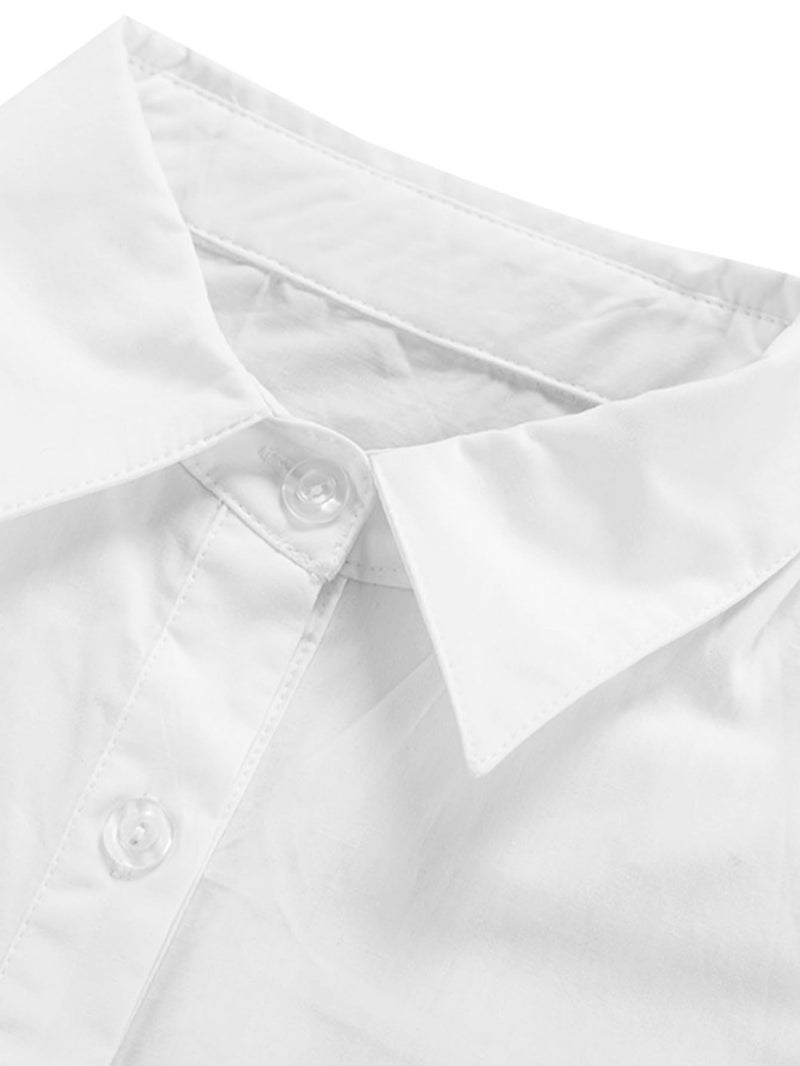 LYANER Women's Casual Shirt Dress Collar V Neck Button Down Loose Long Sleeve Mini Dresses White XX-Large - Image 4