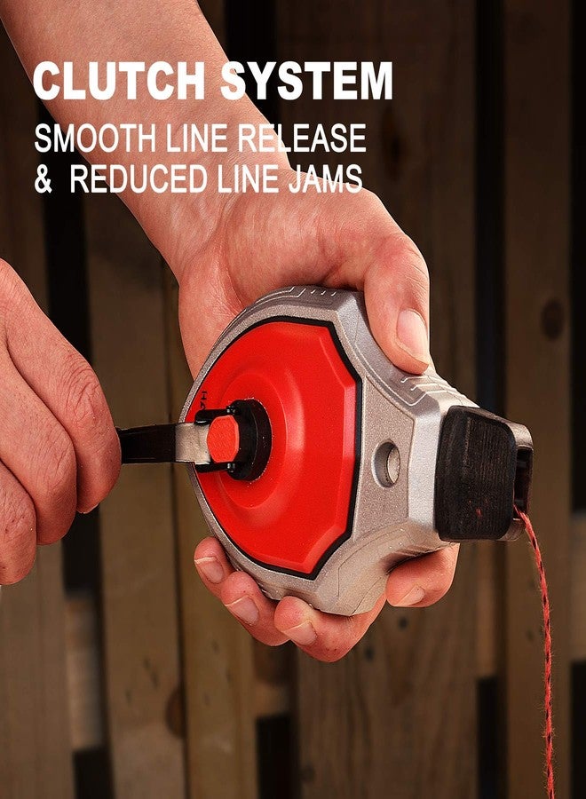 HAUTMEC خط طباشير HAUTMEC Pro، بكرة طباشير بطول 30 مترًا/100 قدم مع أداة خط طباشير بنسبة تروس 6:1، صندوق طباشير، مناسب للنجارين والبنائين، HT0356 - Image 5