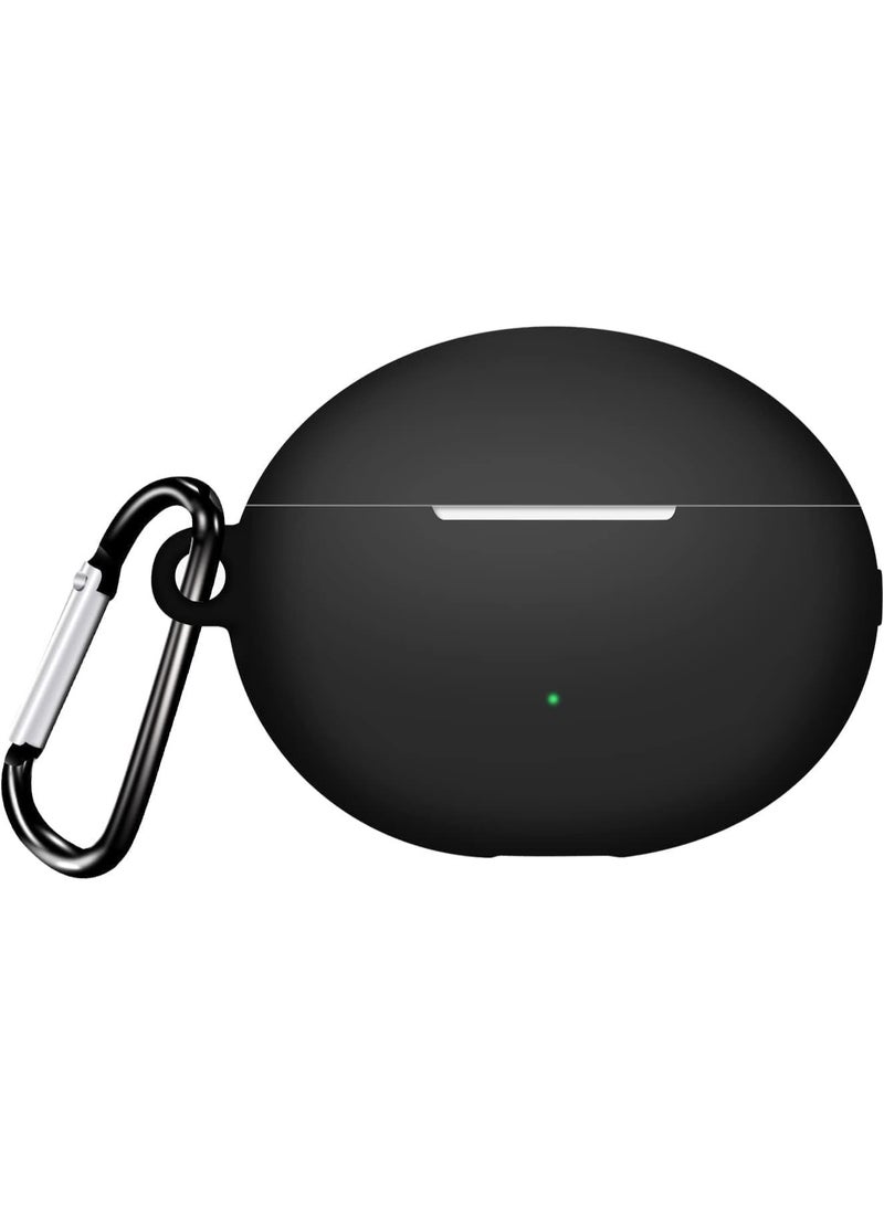 Silicone Case Compatible with Huawei FreeBuds 6i, Soft Shockproof Protective Cover with Carabiner, Anti-Scratch Silicone Sleeve for Huawei FreeBuds 6i Wireless Earbuds (Black) - Image 2