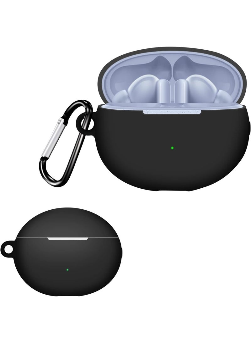 Silicone Case Compatible with Huawei FreeBuds 6i, Soft Shockproof Protective Cover with Carabiner, Anti-Scratch Silicone Sleeve for Huawei FreeBuds 6i Wireless Earbuds (Black) - Image 1