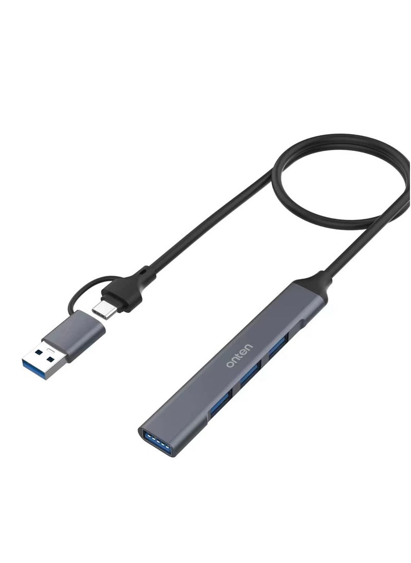 onten - USB C + USB 3.0 to 4 USB Ports for MacBook Pro, iMac 2021, USB Splitter Aluminum Alloy - Image 1
