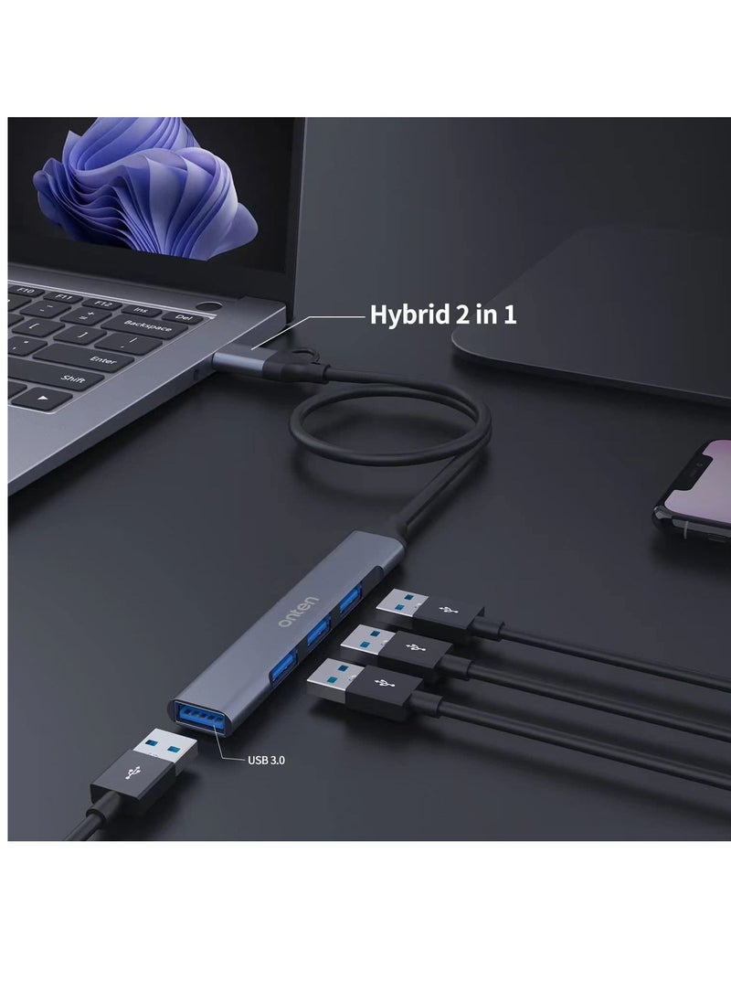 onten - USB C + USB 3.0 to 4 USB Ports for MacBook Pro, iMac 2021, USB Splitter Aluminum Alloy - Image 1