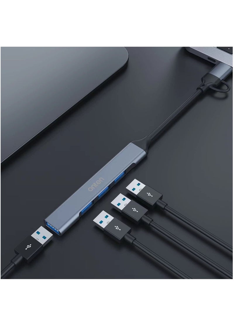 onten - USB C + USB 3.0 to 4 USB Ports for MacBook Pro, iMac 2021, USB Splitter Aluminum Alloy - Image 1