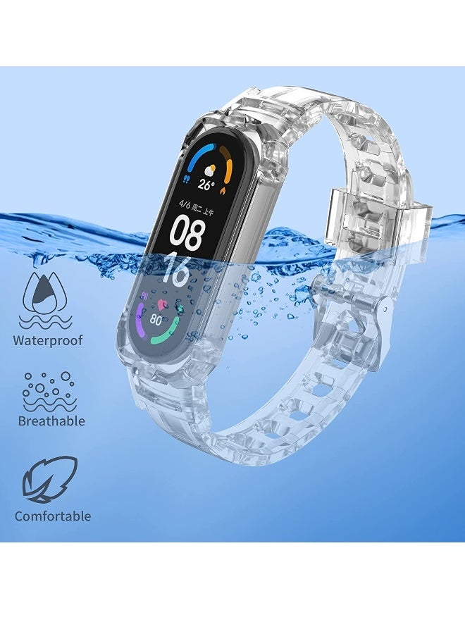 Replacement Strap Sport Wristband Adjustable Bracelet for Xiaomi Mi Band 5 Bands for Xiaomi Mi Band 6 Bands 2 Pack (Clear Clear) - Image 2