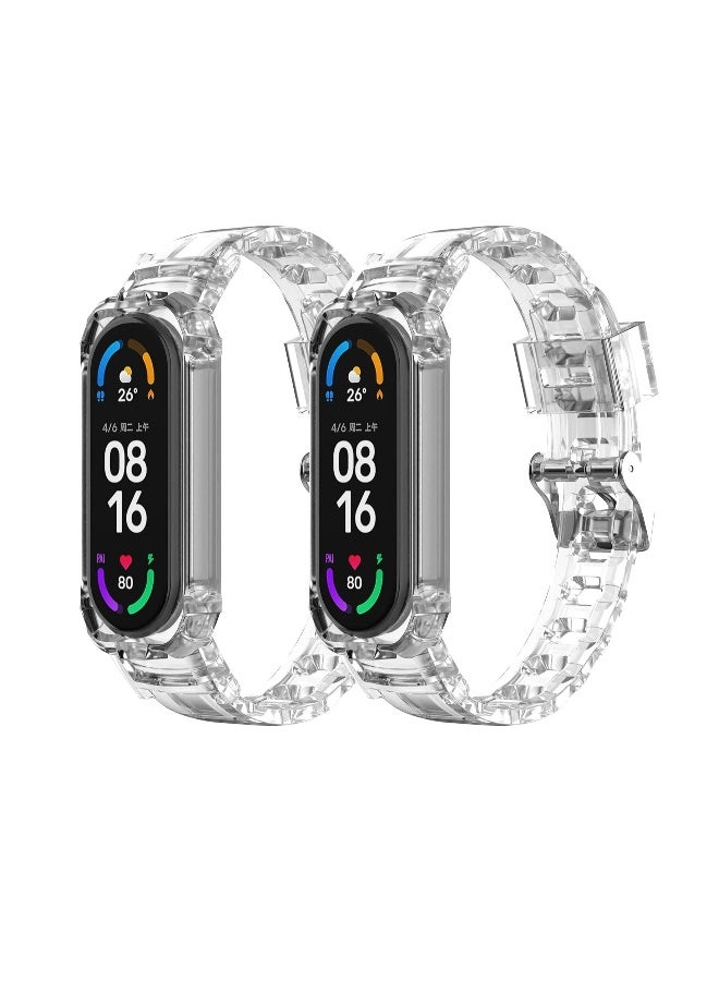 Replacement Strap Sport Wristband Adjustable Bracelet for Xiaomi Mi Band 5 Bands for Xiaomi Mi Band 6 Bands 2 Pack (Clear Clear) - Image 1