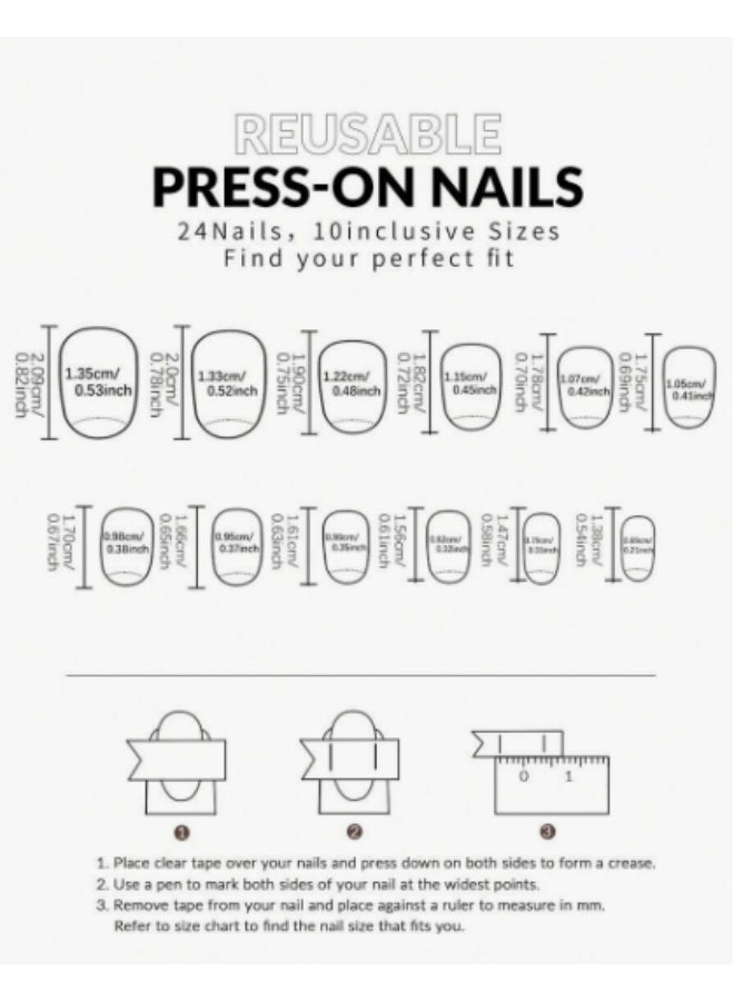 KHAJUL 24 Pcs Short Almond Shape Press On Nailsutterfly Bow Design, Acrylic Glue On Nails, Reusable Full Cover for Women DIY Manicure, Includes 1 Jelly Glue & 1 Nail File - Image 2