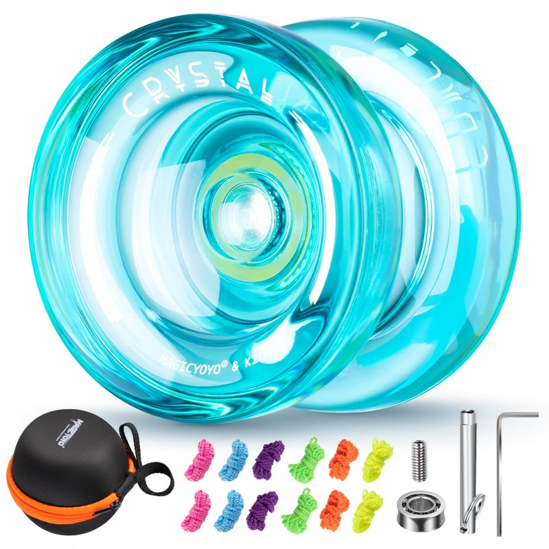 YOSTAR JoJo Professional K2 Crystal Yo-Yo Responsive JoJo for Kids Dual Purpose Jo Yo for Beginners, with 12 JoJo Strings, Bearing Remover, Bag (Crystal Green) - Image 1