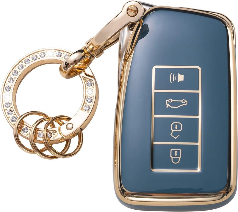 Gematay for Lexus Key Fob Cover with Keychain, Key Shell Cover Holder for Lexus RX ES GS LS NX RS GX LX RC LC Smart Remote Control, Blue - Image 1