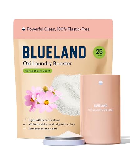 BLUELAND Oxi Laundry Booster Powder with Tin, Starter Set, Spring Bloom Scent, 25 Loads, 17.6 oz, Plastic-Free, Eco Friendly, Oxy Cleaner, Stain Remover - Image 1