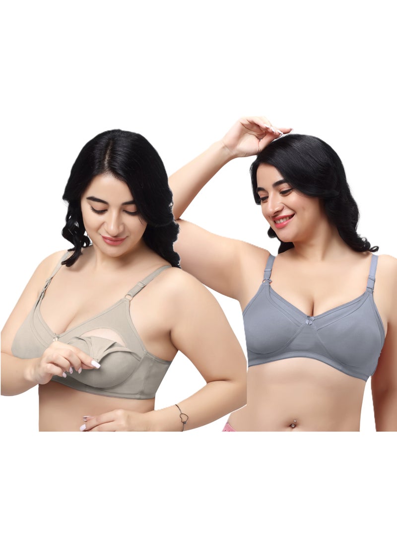 RAJNI Women's Maternity Nursing Bra Soft Stretch Cotton Non-Padded Wirefree Full Coverage Anti-Sag Pack of 2 - Image 1