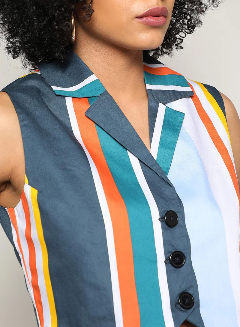 PINACOLADA Women's Multicolour Striped Vest Co-Ord Set