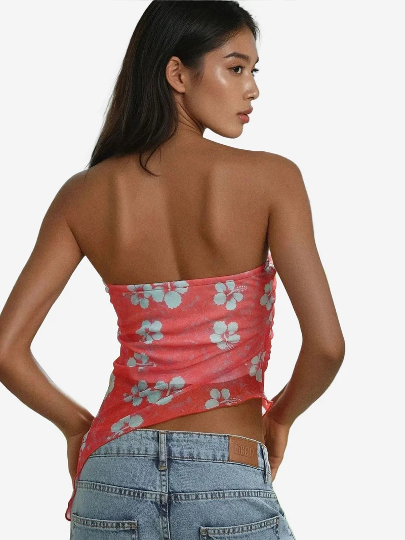 HICCUP Strapless Floral Knitted Crop Top
