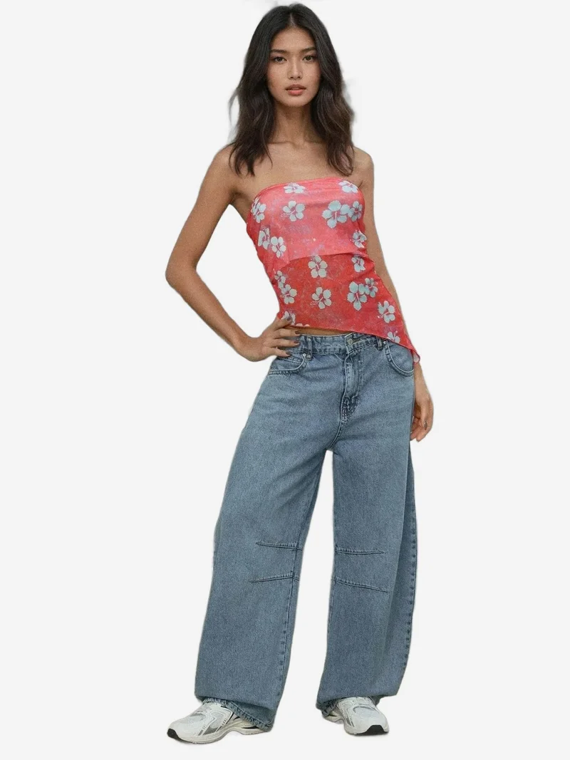 Hiccup Magenta Pink Strapless Floral Knitted Crop Top for Women | Best Price UAE
