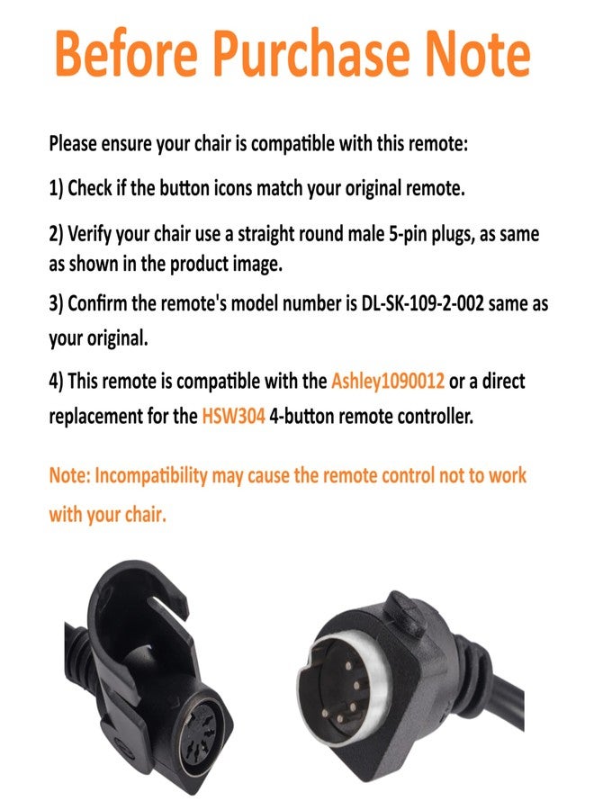 Hommoat 4 Lighted Buttons 5 Pin Remote Replacement with USB Charge Port for Dual Motor Lift Chair and Power Recliner DL-SK-109-2-002 - Image 2