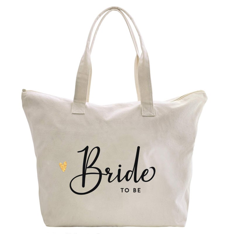CARAKNOTS CARAKNOTS Bride to Be Gifts Wedding Gifts for Bride to Be Bag Bridal Shower Bachelorette Engagement Party Accessories Cotton Beach Canvas Shoulder Bag Tote with Zipper and Pocket 