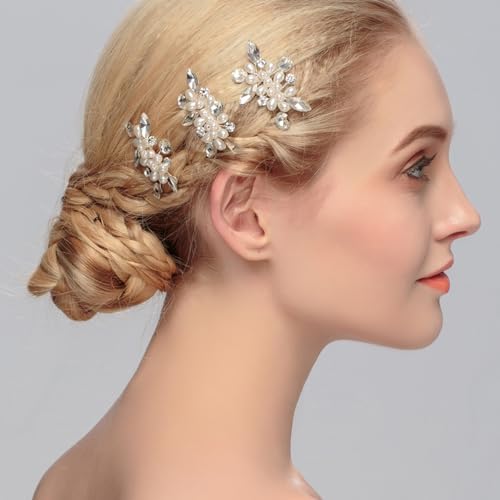 Sppry Bridal Hair Comb - Bendable Pearl Crystal Hair Accessory for Women at Wedding, Silver - Image 4