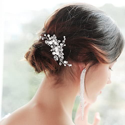 Sppry Bridal Hair Comb - Bendable Pearl Crystal Hair Accessory for Women at Wedding, Silver - Image 3
