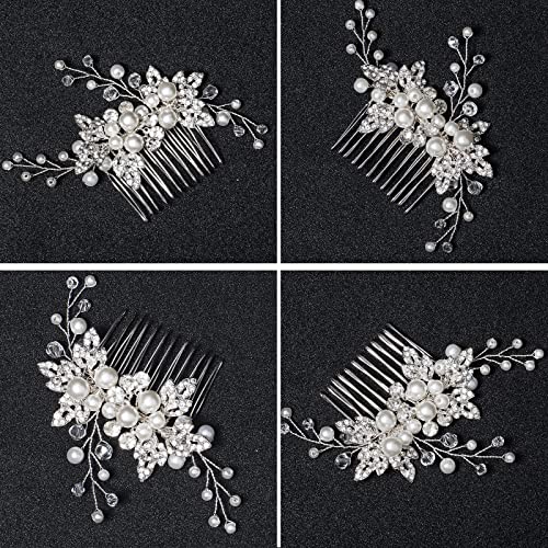 Sppry Bridal Hair Comb - Bendable Pearl Crystal Hair Accessory for Women at Wedding, Silver - Image 5