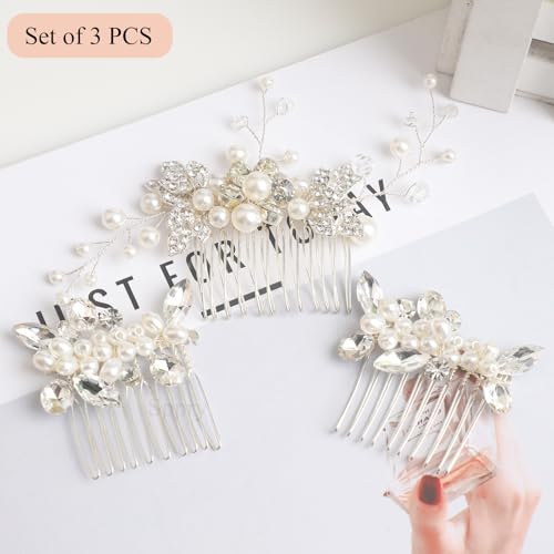 Sppry Bridal Hair Comb - Bendable Pearl Crystal Hair Accessory for Women at Wedding, Silver - Image 2