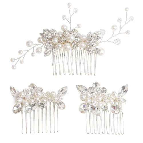 Sppry Bridal Hair Comb - Bendable Pearl Crystal Hair Accessory for Women at Wedding, Silver - Image 1