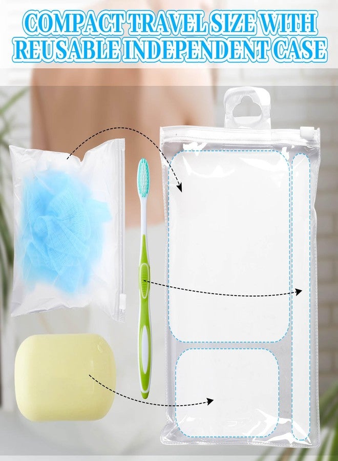 Funnymoom مجموعة Funnymoom من 12 قطعة من ليفة الاستحمام بحجم السفر، مغلفة بشكل فردي، إسفنجة استحمام صغيرة، إسفنجة استحمام شبكية، ليفة استحمام صغيرة مع علبة، مجموعة كبيرة للعناية بالاستحمام (أزرق) - Image 3