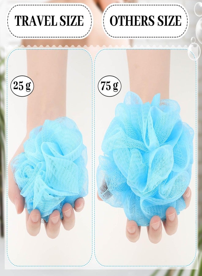 Funnymoom مجموعة Funnymoom من 12 قطعة من ليفة الاستحمام بحجم السفر، مغلفة بشكل فردي، إسفنجة استحمام صغيرة، إسفنجة استحمام شبكية، ليفة استحمام صغيرة مع علبة، مجموعة كبيرة للعناية بالاستحمام (أزرق) - Image 2
