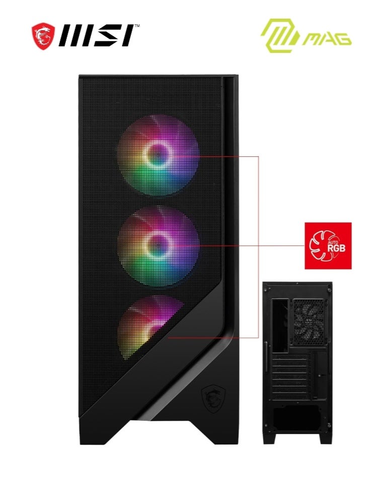 إم اس أي صندوق كمبيوتر ميد تاور ATX MAG Forge 120A بتدفق هواء أسود | 6 مراوح مثبتة مسبقًا، دعم لمبرد يصل إلى 240 مم، فتحات أقراص 2.5" / 3.5"، نافذة زجاجية مقسّاة، لوحة شبكية | 306-7G23A41-HH9 - Image 3