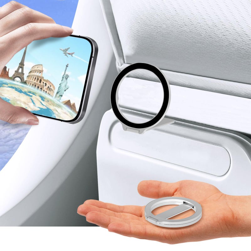 MCCHJoy Mini 2-Pack Airplane Phone Holder, Plane Phone Mount, Must-Have Flight Accessories, Airplane Travel Essentials, MagSafe Compatible, Upgraded Version, Silver - Image 1