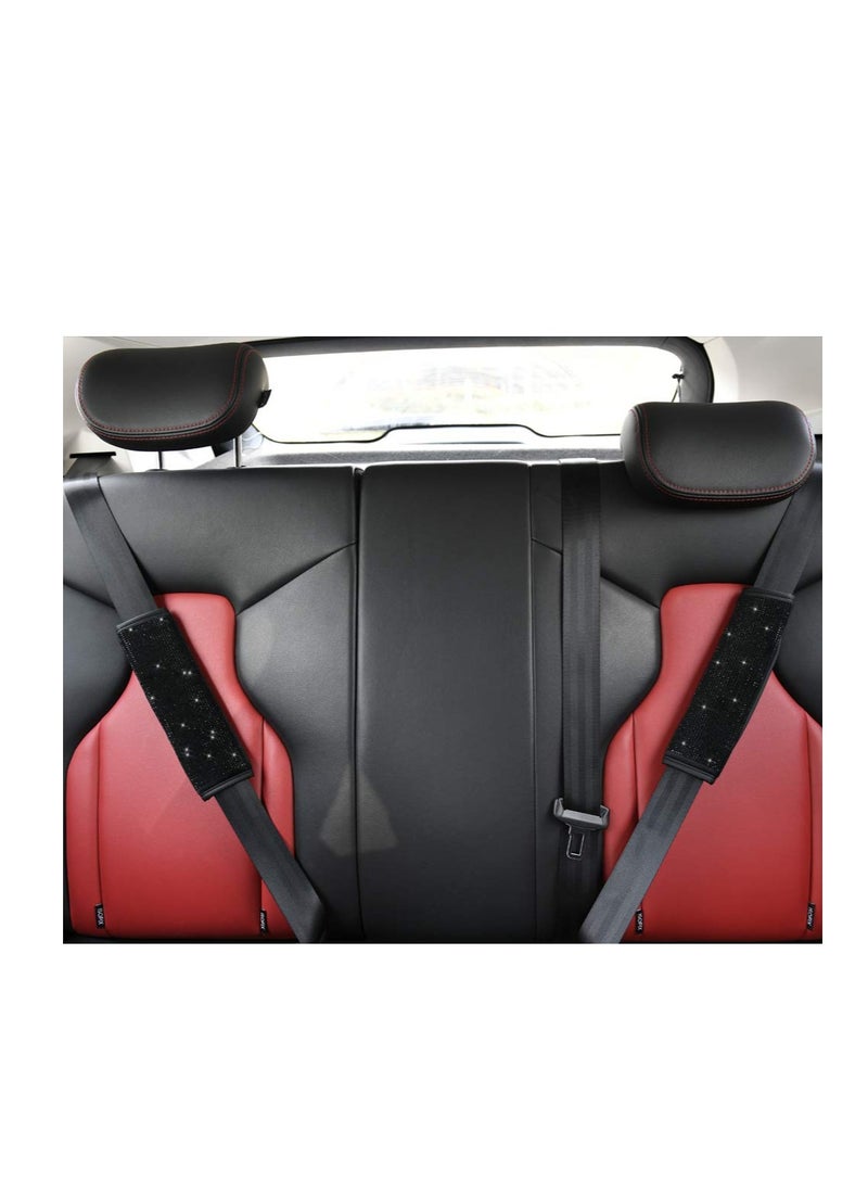 SYOSI Soft Velvet Seat Belt Shoulder Pads, Bling Rhinestones Car Bling Seat Belt Covers for Women, a More Comfortable Driving, Crystal Handbrake Cover, Bling Ring Set 4 Pack Set Universal - Image 4